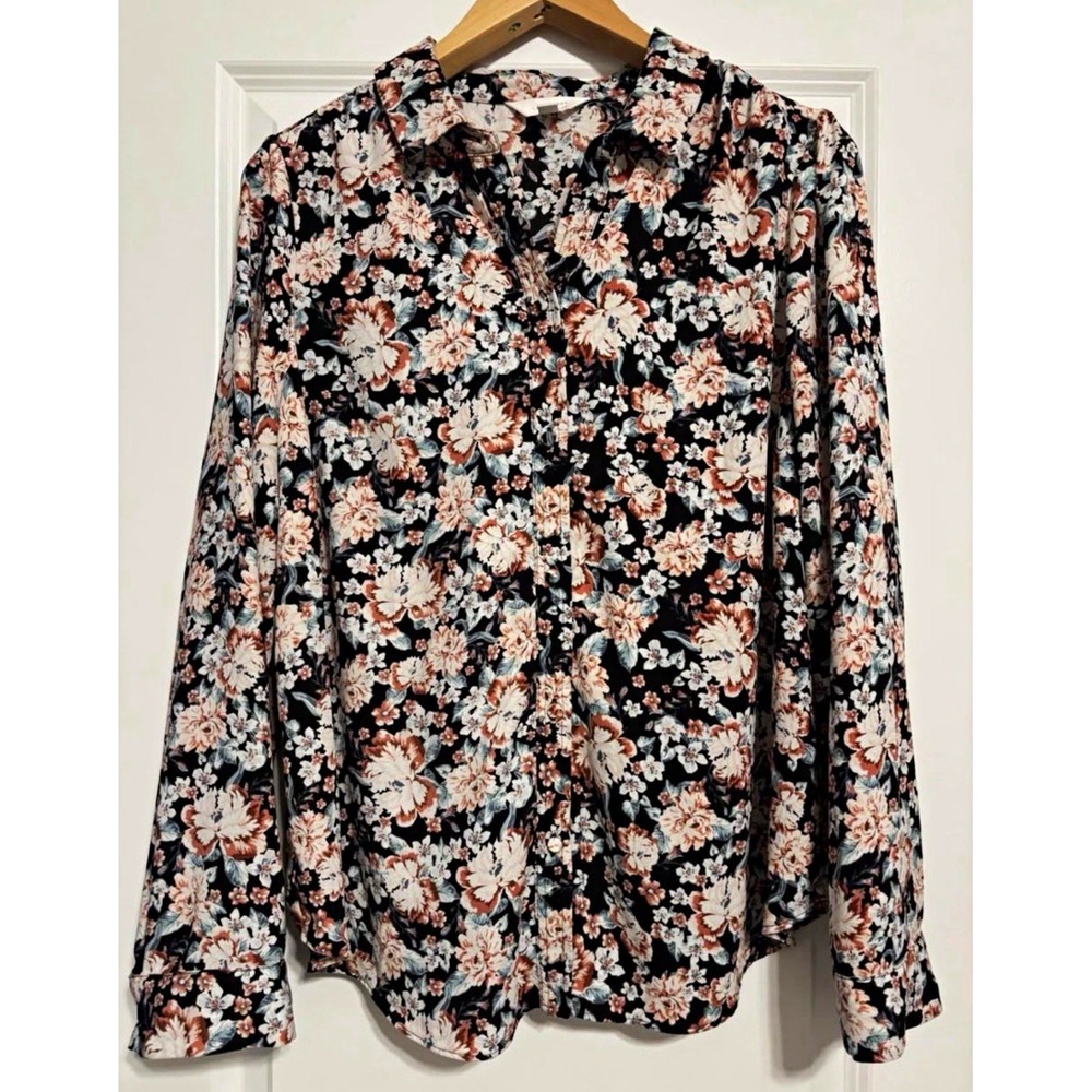 LC Lauren Conrad Women's Floral Long Sleeve Button Blouse business casual 0X